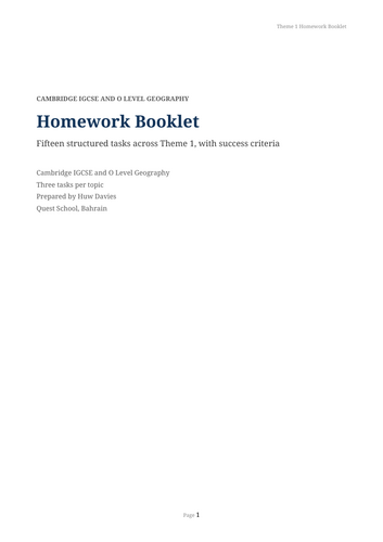 IGCSE Geography Physical Geography Homework Booklet