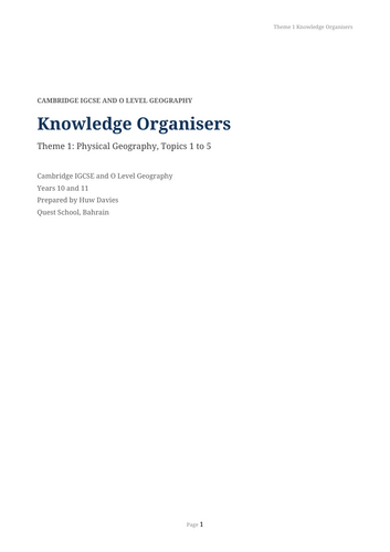 IGCSE Geography Physical Knowledge Organisers