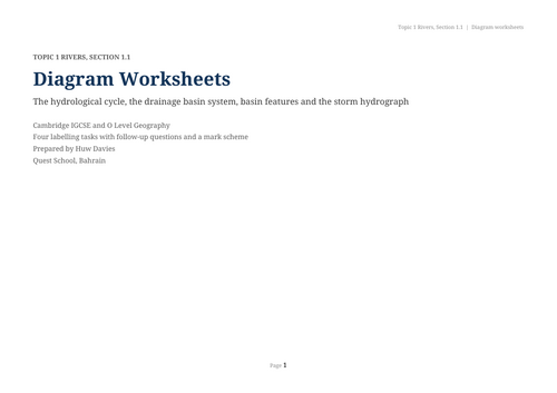 IGCSE Rivers Hydrology Diagram Worksheets