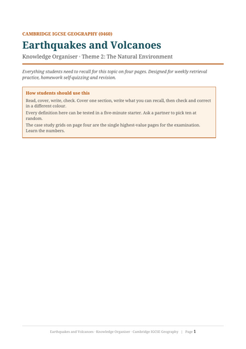 Earthquakes and Volcanoes Knowledge Organiser