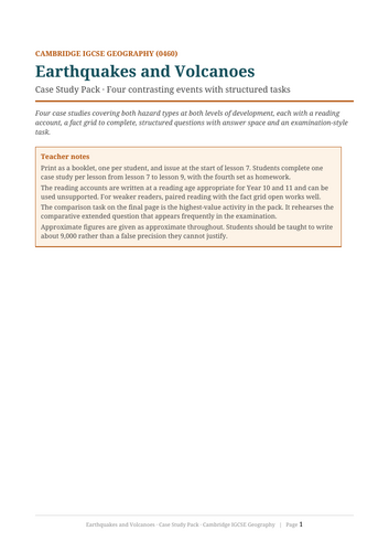 Earthquakes and Volcanoes Case Study Pack