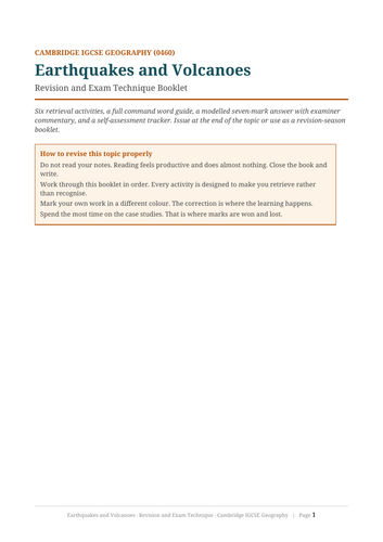 Earthquakes and Volcanoes Revision and Exam Technique