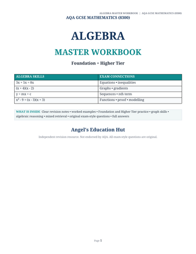 AQA GCSE Maths Algebra Master Workbook | Foundation & Higher | Revision, Practice & Answers