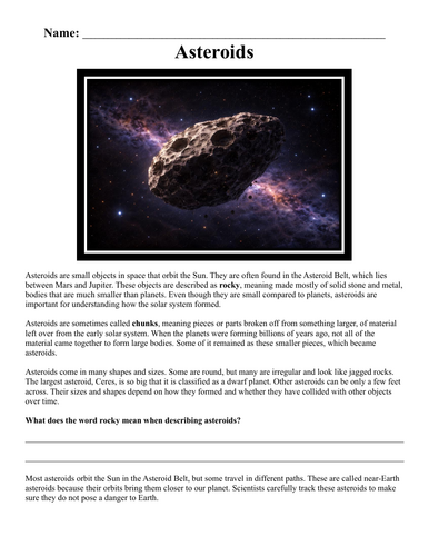 Asteroids Worksheet "Chunked"