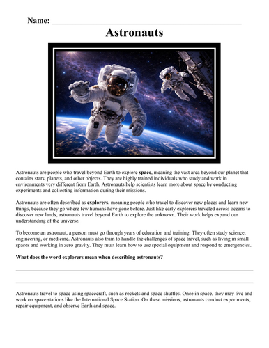 Astronauts Worksheet "Chunked"