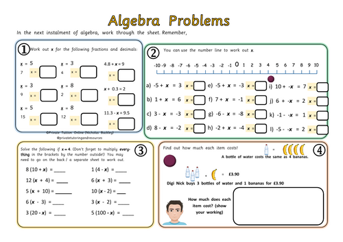 Algebra (Worksheet 2) w/answer Sheet Year 6/7
