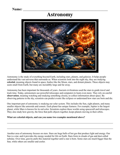 Astronomy Worksheet