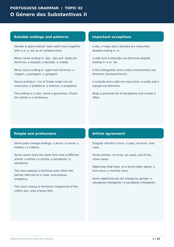 Portuguese Grammar Workbook: Gender of Nouns II | 160 Questions | GCSE, IGCSE & A1–A2