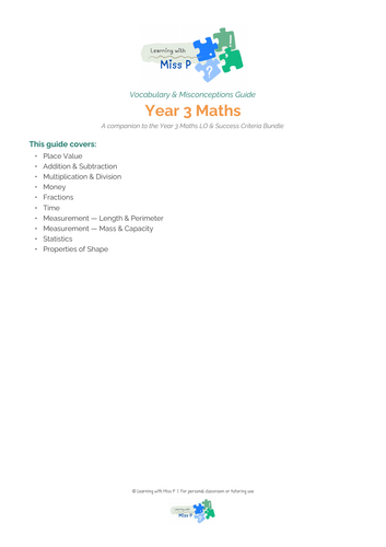 Year 3 Maths Vocabulary and Misconceptions Guide
