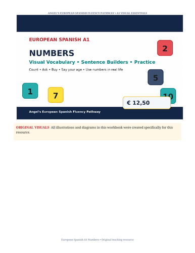 European Spanish A1 Numbers | Visual Vocabulary, Sentence Builders & Practice
