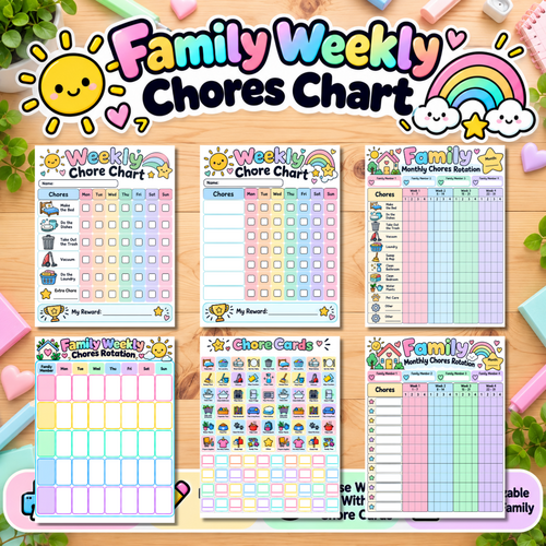 Chore Chart for Kids Printable, Morning Bedtime Routine Cards, Family Weekly Chores Rotation, Respon