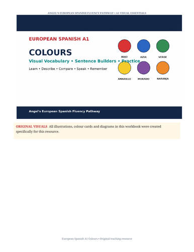 European Spanish A1 Colours | Visual Vocabulary, Sentence Builders & Practice