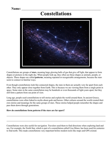 Constellations Worksheet "Chunked"