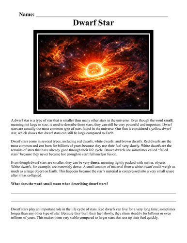 Dwarf Star Worksheet "Chunked"
