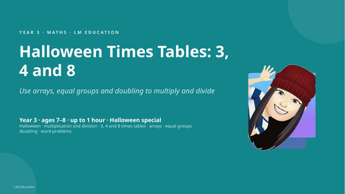 Halloween Times Tables: 3, 4 and 8 | Year 3 Maths PowerPoint Lesson