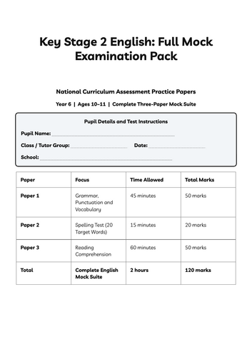 Year 6 English KS2 SATs Mock Papers | SPaG, Spelling & Reading | Complete Practice Tests