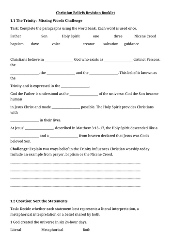 Christian Beliefs Edexcel Revision Activity Booklet