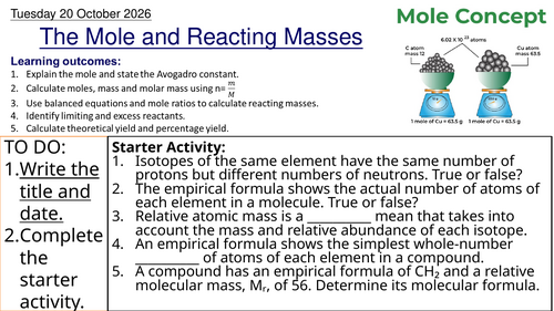 L3 The Mole & Reacting Masses (Unit 1 Chemistry BTEC Applied Science)