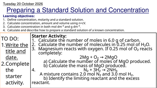 L4 Preparing a Standard Solution & Concentration (Unit 1 Chemistry BTEC Applied Science)