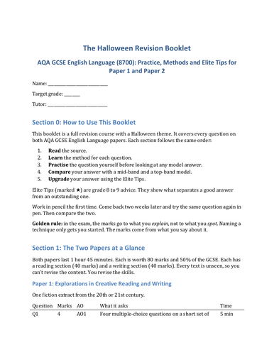 AQA GCSE English Language (8700): Practice, Methods and Tips Halloween Theme