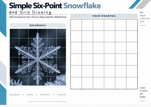 Simple Snowflake Grid Drawing Worksheet | Winter Art Activity | KS3 KS4