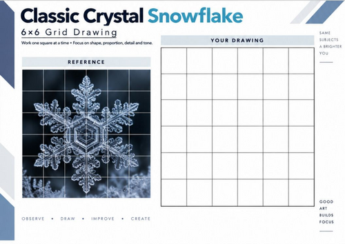Crystal Snowflake Grid Drawing Worksheet | Winter Art | KS3 KS4