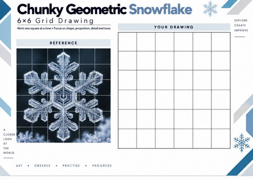 Geometric Snowflake Grid Drawing Worksheet | Winter Art | KS3 KS4