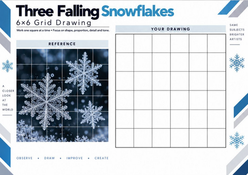 Falling Snowflakes Grid Drawing Worksheet | Winter Art | KS3 KS4