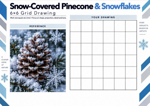 Snowy Pinecone Grid Drawing Worksheet | Winter Still Life Art KS3 KS4