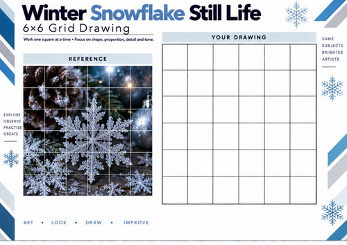 Winter Snowflake Still Life Grid Drawing Worksheet | KS3 KS4 Art
