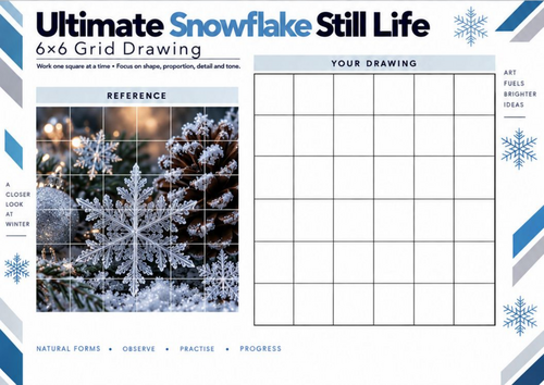Ultimate Snowflake Still Life Grid Drawing Worksheet | Winter Art KS3 KS4