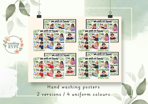 Handwashing Routine Posters – 4 Uniform Colours & 2 Backgrounds