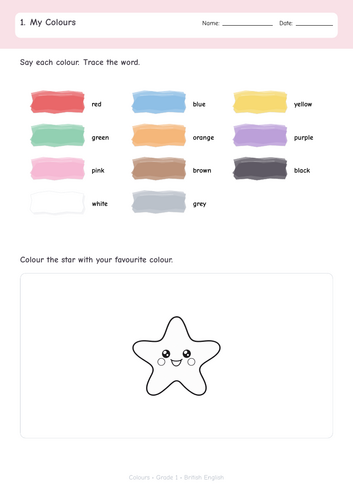 Grade 1 Colours Worksheet Pack + Answers