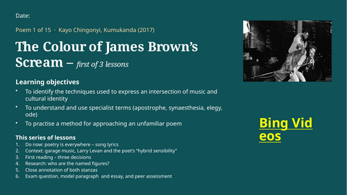 The Colour of James Brown's Scream Chingonyi Kumukanda anthology for CIE English Literature