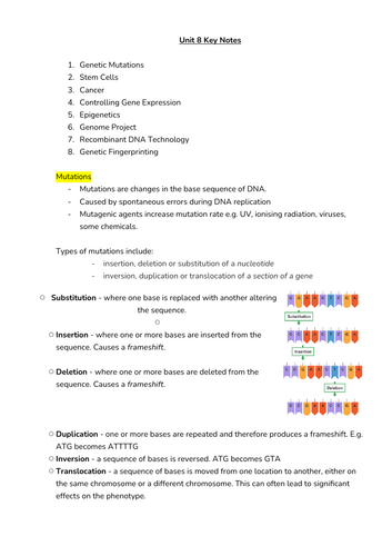 AQA A Level Biology Unit 8 Control of Gene Expression Key Notes