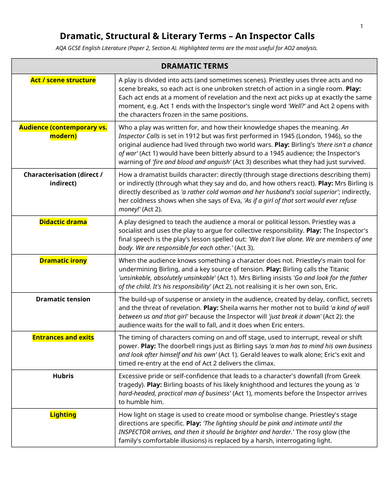 An Inspector Calls glossary of dramatic, literary, language, structural terms.