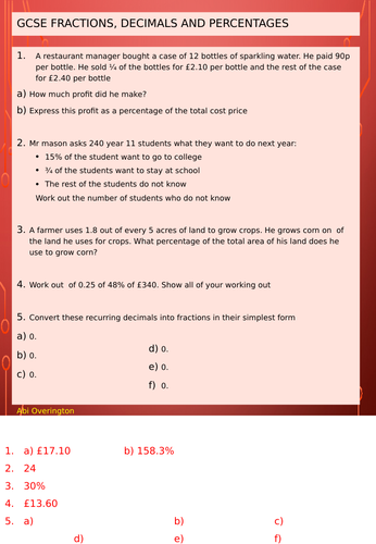 GCSE Fractions, Decimals and Percentages
