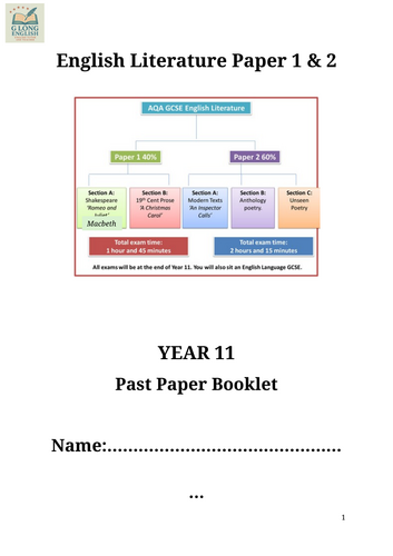 Year 11 GCSE English Literature Past Paper Booklet (2017-2025) AIC, ACC, LOTF, J&H, POETRY