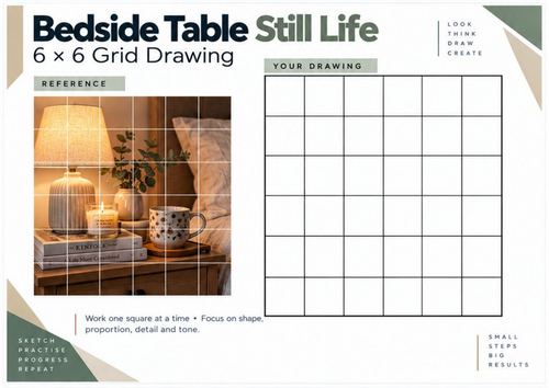 Bedside Table Still Life Grid Drawing Worksheet | KS3 KS4 Art ...