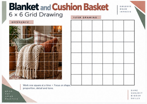 Blanket and Cushion Basket Grid Drawing Worksheet | KS3 KS4 Art | Texture & Shading