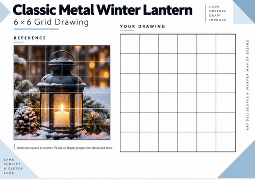 Classic Metal Winter Lantern Grid Drawing Worksheet | Winter Art KS3 KS4