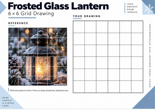Frosted Glass Lantern Grid Drawing Worksheet | Winter Tonal Drawing KS3 KS4
