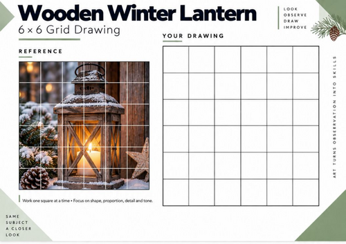 Wooden Winter Lantern Grid Drawing Worksheet | Winter Texture Drawing ...