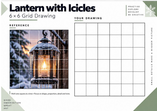 Lantern with Icicles Grid Drawing Worksheet | Winter Texture and Tonal Art KS3 KS4