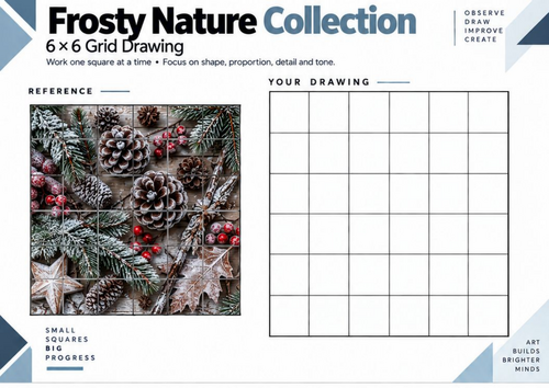 Frosty Nature Collection Grid Drawing Worksheet | KS3 KS4 Art | Winter Nature