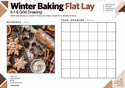 Winter Baking Flat Lay Grid Drawing Worksheet | KS3 KS4 Art | Food ...