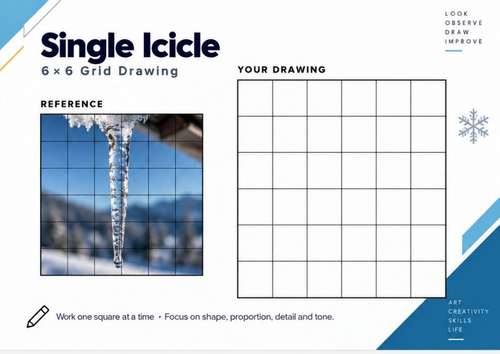 Single Icicle Grid Drawing Worksheet | Winter Art Activity | KS3 & KS4 Observational Drawing