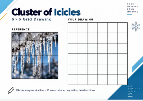 Cluster of Icicles Grid Drawing Worksheet | Winter Art Activity | KS3 & KS4