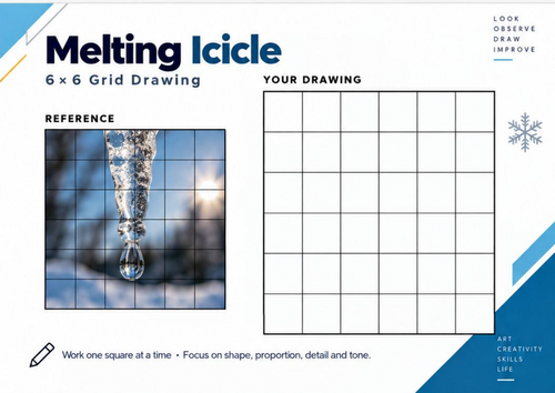 Melting Icicle Grid Drawing Worksheet | Winter Art | KS3 & KS4 Tonal Drawing