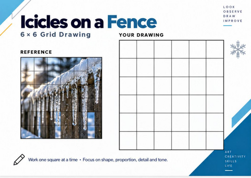 Icicles on a Fence Grid Drawing Worksheet | Winter Art Activity | KS3 & KS4